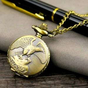 Vintage Eagle Quartz Pocket Watch Necklace